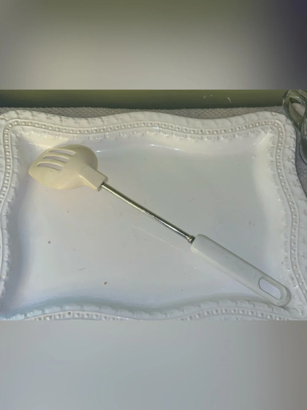 Vintage White Slotted Serving Spoon
